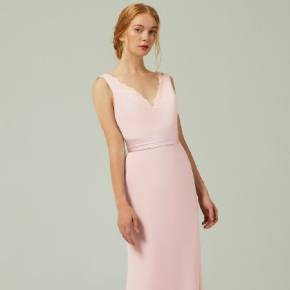 Sheath-Column Floor Length Chiffon Bridesmaid Dress